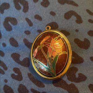 Vintage Cloisonné Iris Floral Enamel Locket Pendant